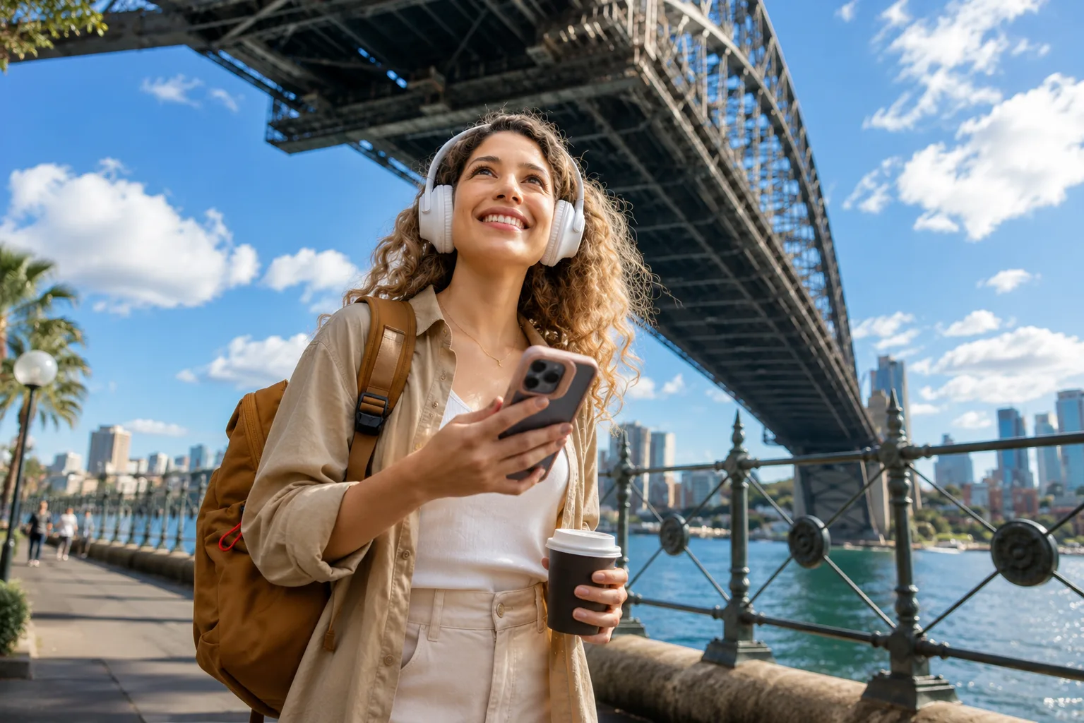 Visitor listening to a tailored audioguide while exploring a site